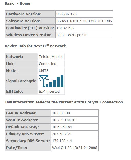 3G9WT web interface