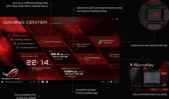 asus rog notebook gaming center software