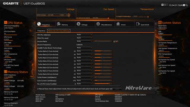 Gigabyte X99-Gaming G1 BIOS - Per-Core Ratio tuning