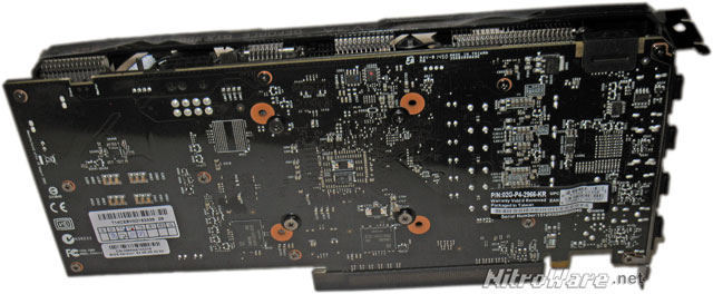 EVGA GTX 960 SSC PCB back and top side. For those interested, the GDDR5 video memory is Samsung K4G41325FC-HC28