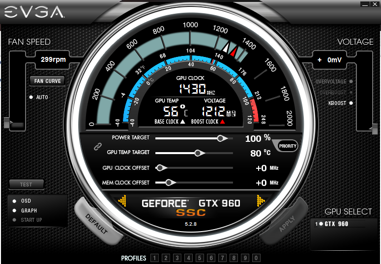 KBOOST mode - EVGA GTX 960 SSC at fixed 1430 MHz with EVGA Prescision X 16